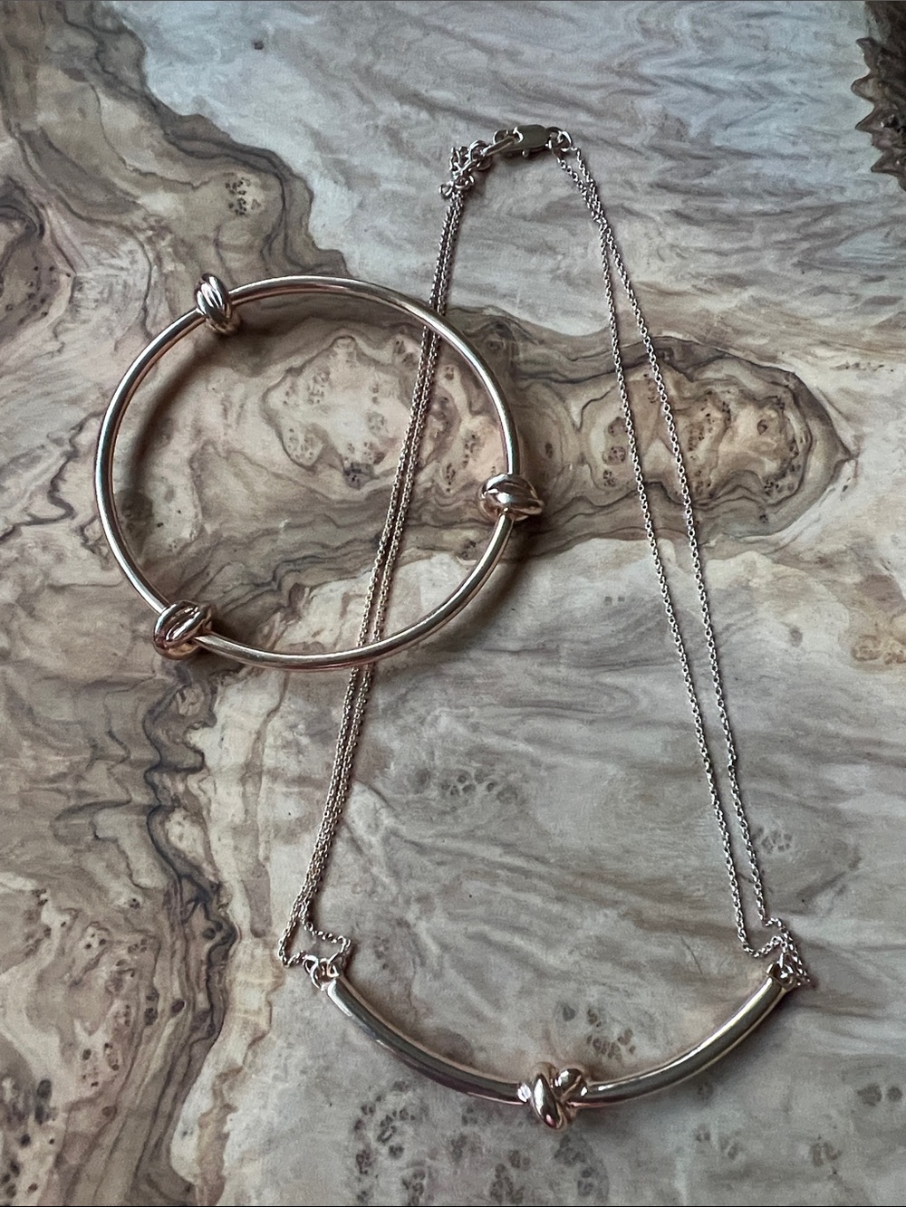 Rose Gold Tone Knot Bracelet and Necklace Set